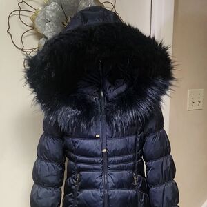 Laundry by Design Black Puffer Jacket with Faux Fur Hood